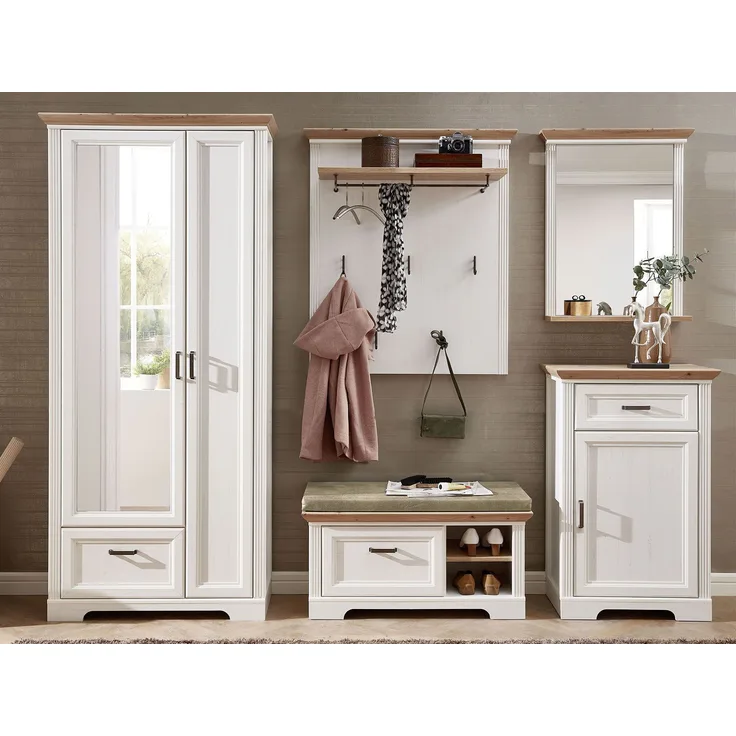 Garderoben-Set >Jasmin< in Pinie Hell - 281x204x41cm (BxHxT)
