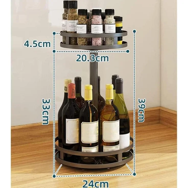 Drehbares Gewürzregal Schwarz 2-Etagen Stehend Lazy Susan – Bild 2