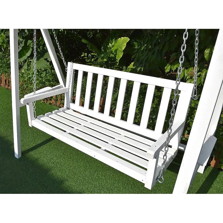 Hollywoodschaukel Weiß/Grau Holz Gartenbank Outdoormöbel Hängeliege Sonnendach – Bild 2