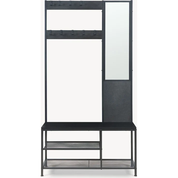Garderobenständer Napinerg mit Spiegel und Schuhregal 185x98x34 cm Schwarz [en. casa] – Bild 6