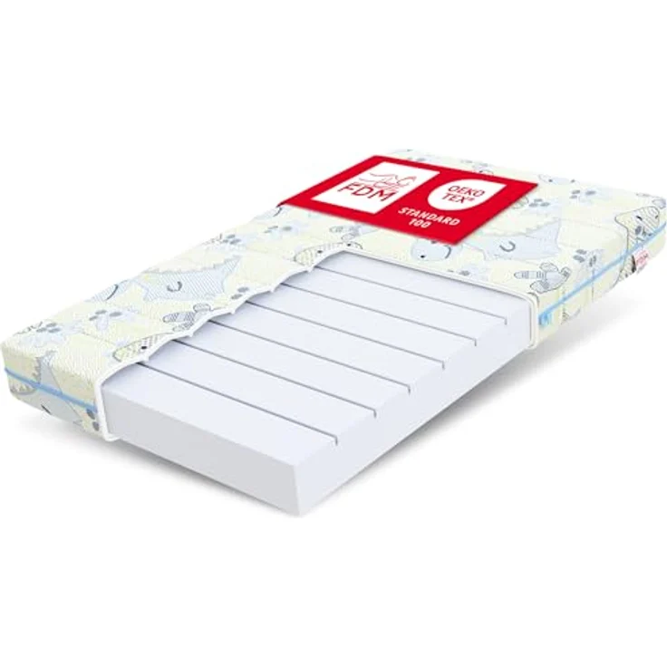 FDM Somnia Kindermatratze 80x190 cm Kaltschaummatratze Höhe 10 cm Härtegrad H3 Öko-Tex Allergikergeeignet Bezug Waschbar Matratzenbezug Dino – Bild 1