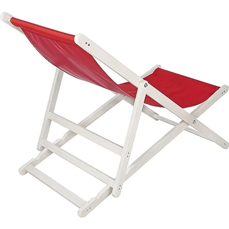 Melko Klappbarer Strandstuhl aus Holz Weiß, verstellbare Rückenlehne, gepolsterte Liegefläche, rot – Bild 3
