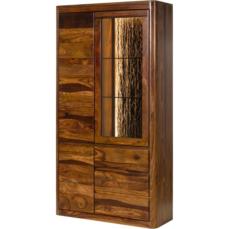 Vitrine Sheesham 109 x 40 x 202 walnuss gewachst TORONTO LUX #211