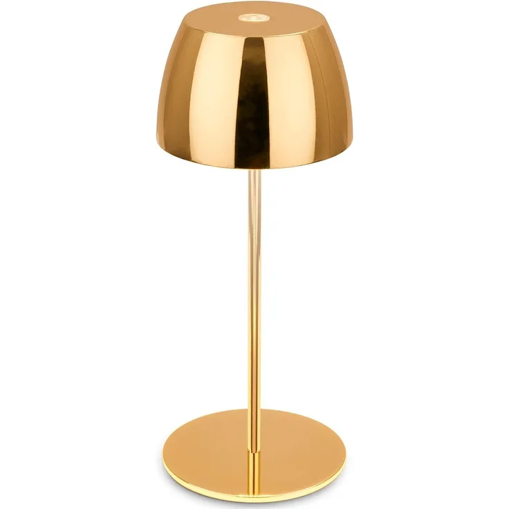 BRILONER - Mini LED Tischlampe kabellos IP44 mit Touch, stufenlos dimmbar, Akku & Lichtquelle tauschbar, Nachttischlampe, Wohnzimmer, LED Lampe, Akku Tischleuchte, 8x20 cm (DxH), Gold glänzend