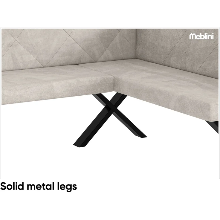 MEBLINI Eckbank für Esszimmer - Küchenbank - Essecke - Sitzecke Küche - ERIC - X-Beine 128x168x87cm Rechts - Beige Samt – Bild 6