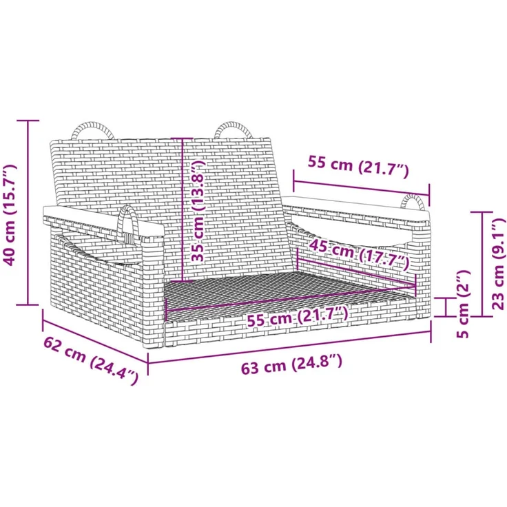 vidaXL Hängesessel Grau 63x62x40 cm Poly Rattan 368162 – Bild 9