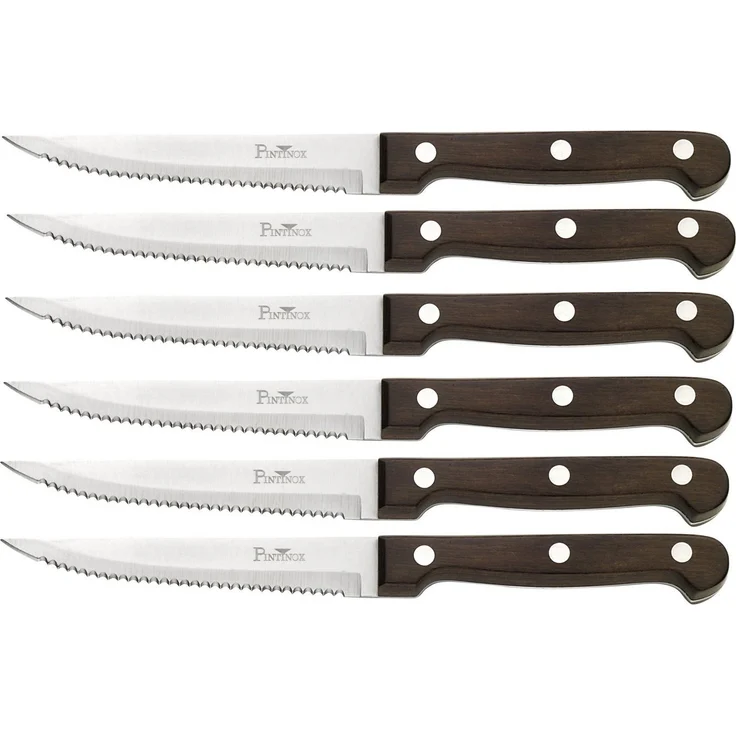 PINTINOX Steakmesser P.Wood (6 Stück), aus rostfreiem Stahl, Griff aus Pakkaholz, Klinge 11,1 cm – Bild 4