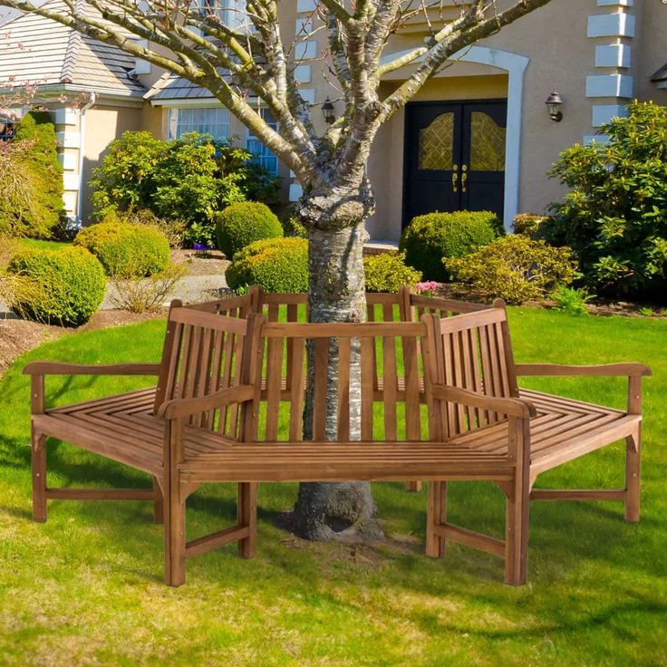 Baumbank NEBEL - Holz Teak 250x250x93 cm | Kreisrunde Sitzbank Mit Lehne Baumbank Gartenbank Für Baum – Bild 3