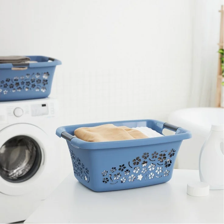 Rotho Wäschekorb Flowers 25 l horizon blue Wäschesammler Wäschebox Tragegriffe – Bild 3
