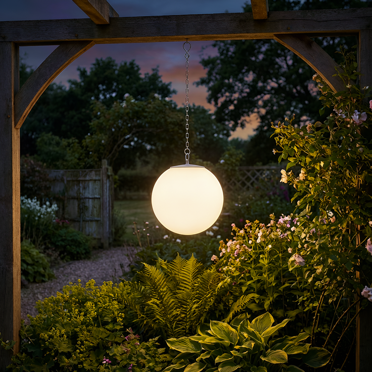 Star Trading Solar Dekoration Globy 30cm, Warmweiß LED, 35/70 Lumen, Dämmerungssensor, Hängende Garten Kugel, Außenleuchte, Weiß – Bild 3