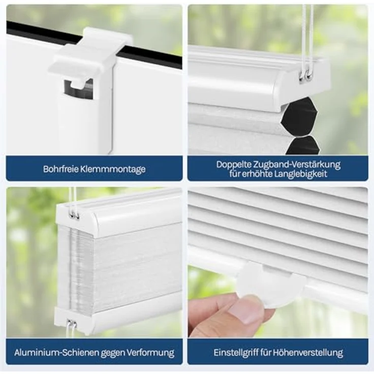WOLTU Wabenplissee ohne Bohren Verdunklung Thermo Doppelplissee Klemmfix Zweifarbig 60x220 cm Weiß-Weiß, Plissee Faltrollo Sonnen-, Sicht- & Schallschutz, Jalousie Plisseerollo für Fenster & Tür – Bild 7