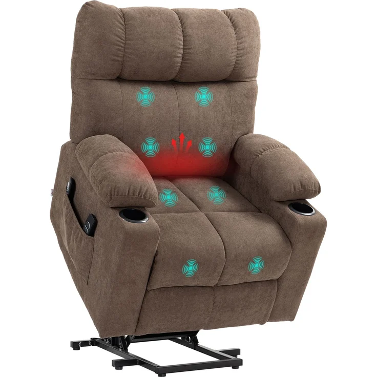 HOMCOM Sessel mit Aufstehhilfe, Polyester, Metall, Braun, 91L x 95B x 109H cm – Bild 1
