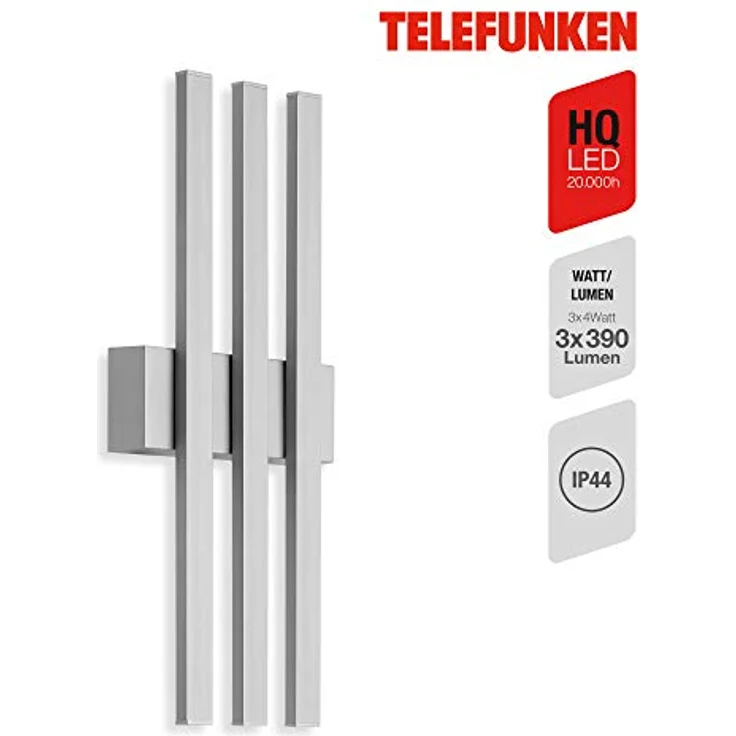 TELEFUNKEN GRAZ - LED Außenwandleuchte 3-flammig, 12 Watt, 1.170 Lumen, 4.000 Kelvin, IP44, Silber, 370x155x42mm – Bild 2