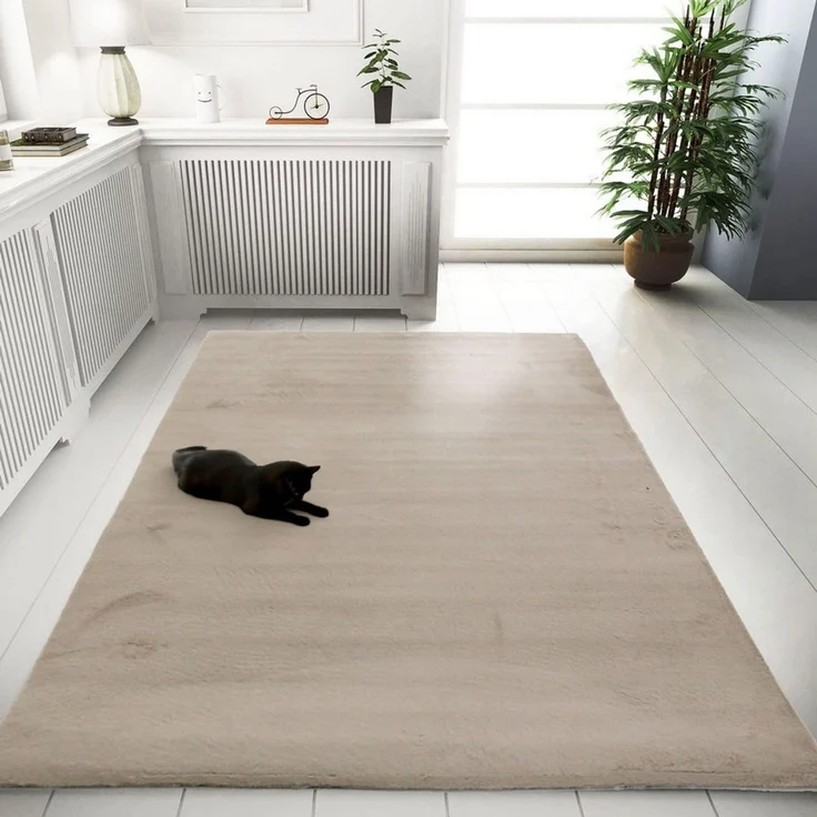 Vimoda Teppich Bobby, Anti Rutsch Waschbar, kuschelig, Rechteckig, Höhe: 10 mm, Fellteppich Uni, Wohnzimmer, Schlafzimmer, Küche – Bild 3