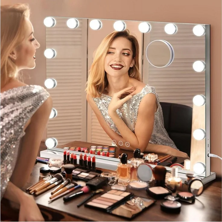 Dripex Schminkspiegel Hollywood Kosmetikspiegel mit 14/15/18LED, 3 Lichtfarben Dimmfunktion – Bild 2