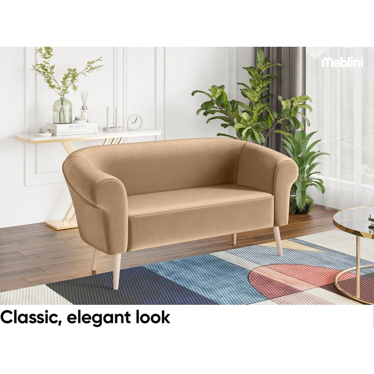 MEBLINI Mini Sofa Set 3-2-1 für Wohnzimmer - Mini Lounge für sechs Personen - Küchensofa - Sofa Klein - Sitzgarnitur - Polstergarnitur - Sofagarnituren - EMILIA - 3+2+1 - Beige Samt – Bild 3