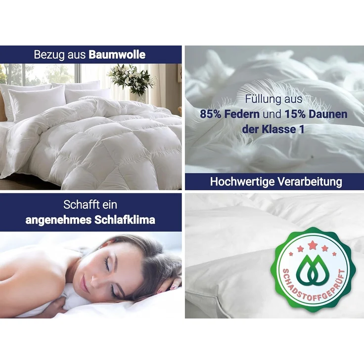 ZOLLNER Daunenbettdecke, Bezug: 100% Baumwolle, 135x200 cm, 85% Federn, 15% Daune, vom Hotelwäschespezialisten – Bild 5