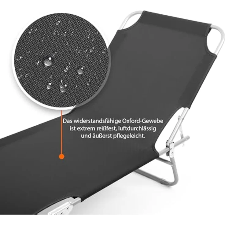 BigDean Sonnenliege klappbar 150 kg belastbar mit 4-Fach Verstellbarer Rückenlehne – hochwertige Gartenliege für Balkon, Garten & Strand - schwarz – Bild 9