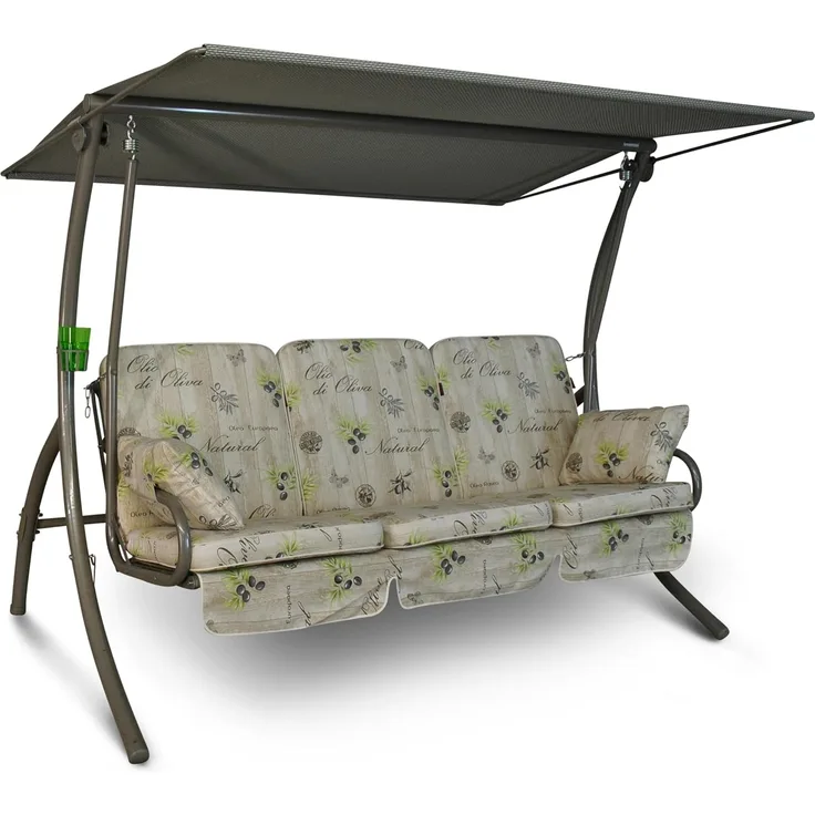 Angerer Freizeitmöbel GmbH Hollywoodschaukel Primero - Gartenschaukel Made in Germany - Schaukel zum Sitzen, Liegen und Entspannen - inklusive Bett-Funktion - einfache Montage (Beige Gemustert Olive)