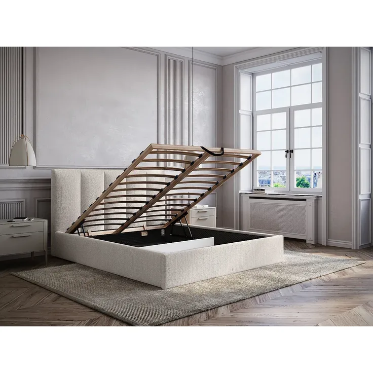 Vente-unique - KILACLO Bett Stoff Beige - B 203 cm x H 106 cm x L 153 cm – Bild 2