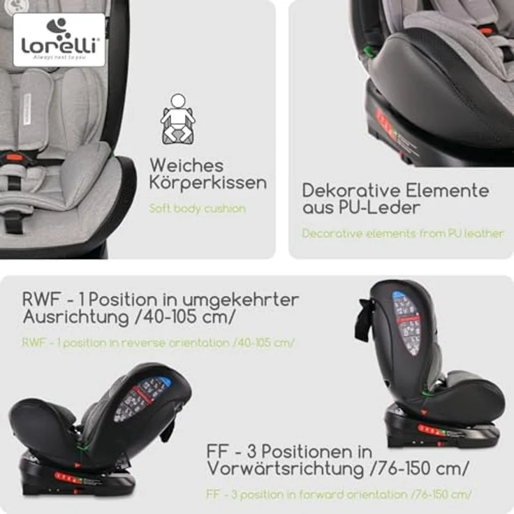 Lorelli i-Size Kindersitz Nebula (40-150cm) Isofix, 360° drehbar, verstellbar hellgrün – Bild 5