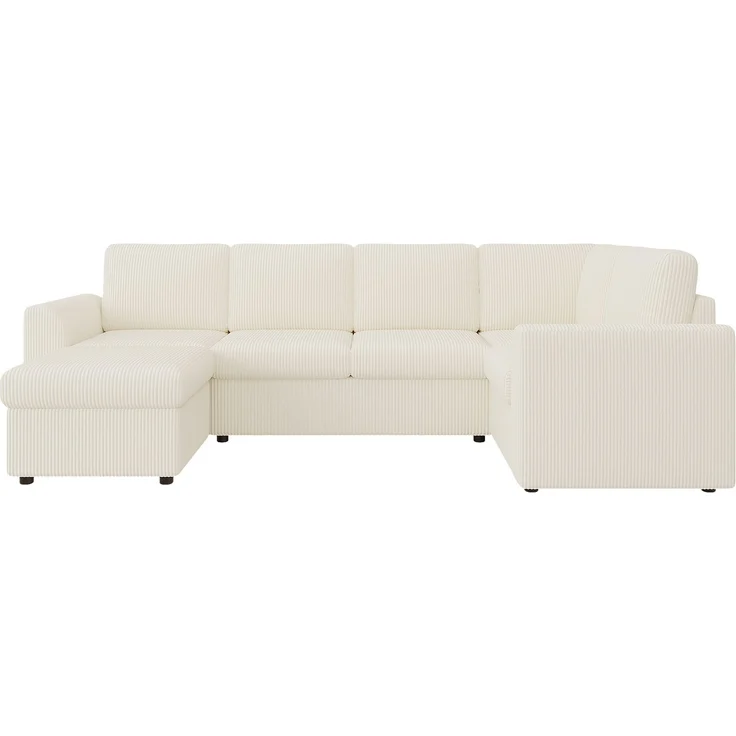 Ecksofa 282x153x85 cm aus Cord in Beige mit Schlaffunktion und Stauraumhocker – Bild 7