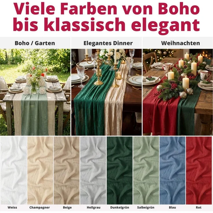 DecoHomeTextil Heimtextilmanufaktur Tischläufer Musselin Tischläufer 80 x 300 cm Weicher Gaze Stoff mit Faltenoptik (1-tlg) – Bild 4
