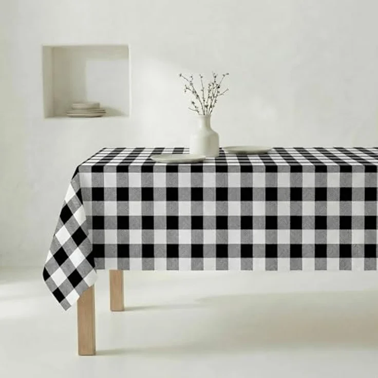 Belum 0120-101 Tischdecke, beschichtet, kariert, Größe: 250x140 cm, fleckenabweisende Tischdecke, Vichy-Schwarz, Tischdecke aus 100% Bio-Baumwolle – Bild 3