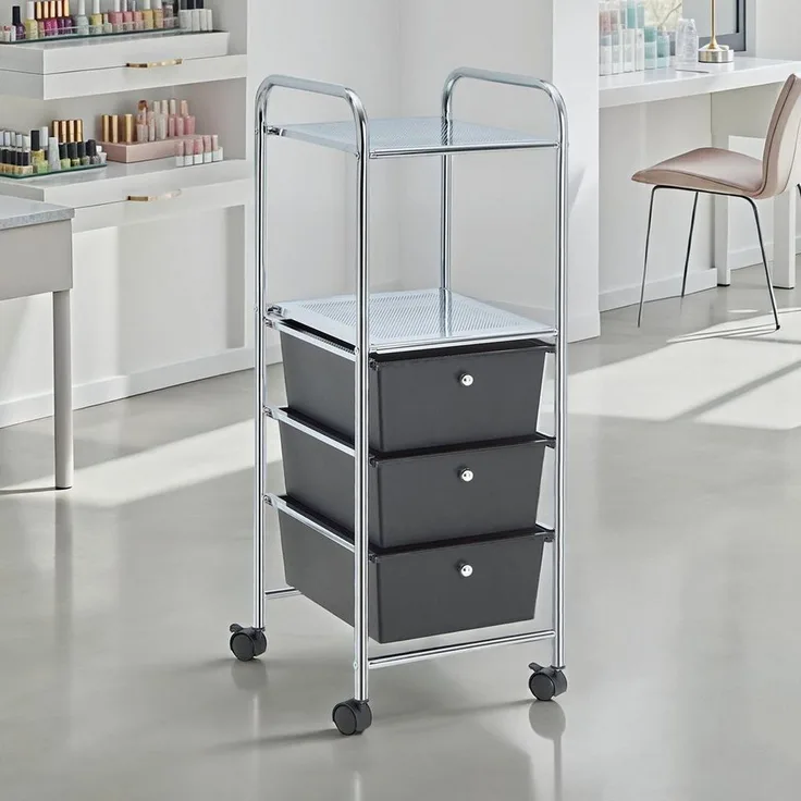 IDIMEX Beistellwagen GINA, Badrollwagen 3 Schubladen & 2 Ablagen Kosmetik Aufbewahrung schwarz