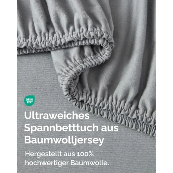 Spannbettlaken Jersey 90x200 - Baumwolle Boxspringbett 40cm - Dunkelgrau | Spannbetttuch, Rundumgummi, Dehnbar, Weich, Atmungsaktiv, Knitterfrei, Pflegeleicht, Baumwoll-Jersey, Bis 40cm, OEKO-TEX – Bild 2