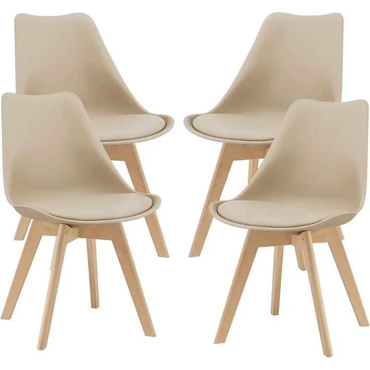Esszimmerstuhl Fläten 4er Set Kunstleder Beige [en. casa]