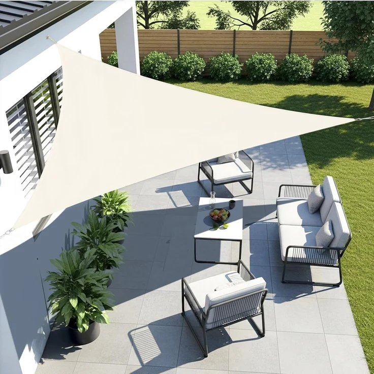 LOVE STORY Sonnensegel Wasserdicht 4 x 4 x 4 m Dreieckig PES Polyester Sonnenschutz Windschutz Balkon Terrasse 95% UV-Schut,für Balkon Garten,Cremeweiß – Bild 1