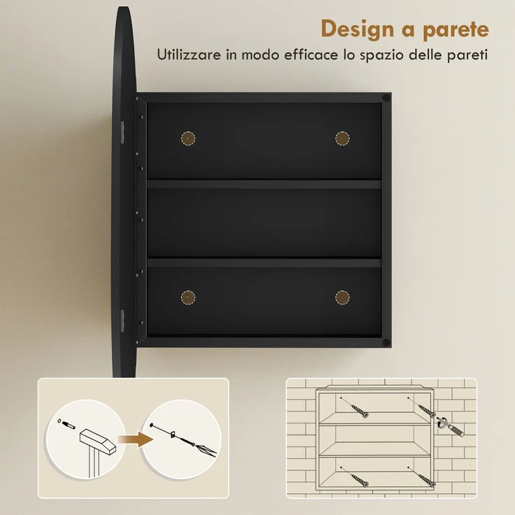 Badezimmerspiegel mit Stauraum und 3 Einlegeböden, aus Aluminium und Metall, 61 x 12 x 79 cm, schwarz – Bild 9