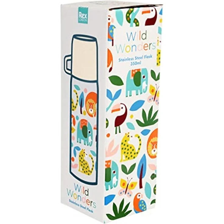 Rex London Isolierflasche Wild Wonders mit Kunststoff Becher, Edelstahl Isolierkanne, für 350 ml, Auslaufsicher - Druckknopf-Verschluss – Bild 4
