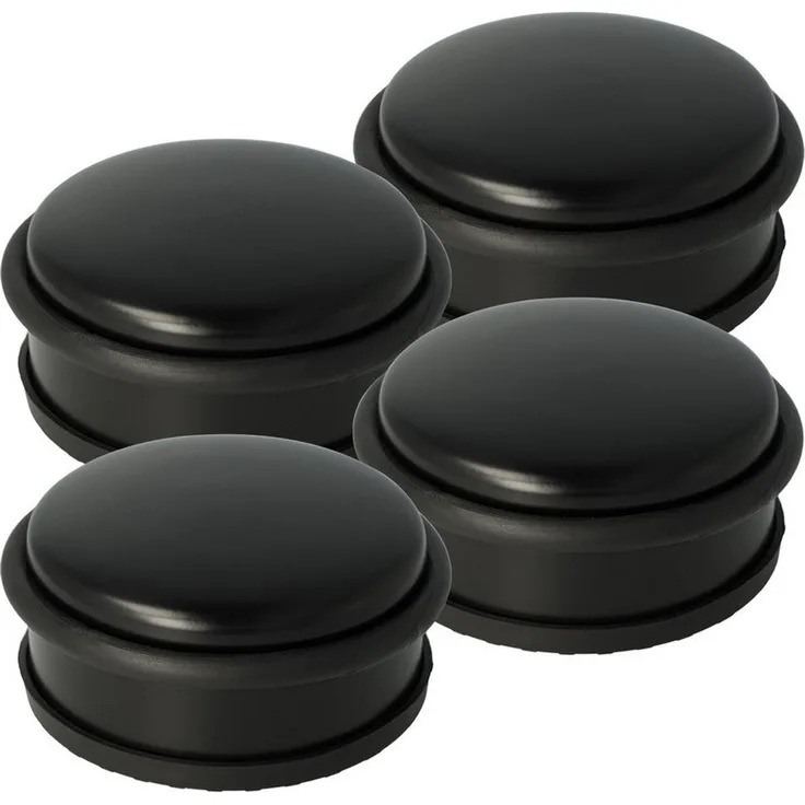 WESTCOTT Bodentürstopper Türstopper rund 4er Pack Türpuffer Gummi Edelstahl schwarz 10x4 cm (Spar-Set, 4 St)