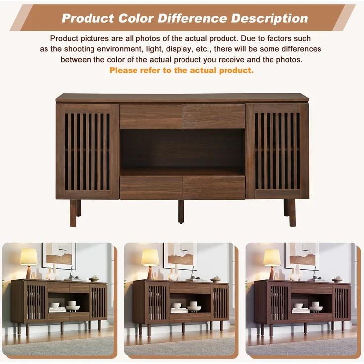 ZUBALIYA Sideboard 140x35x71 cm, mit 4 Schubladen, aus MDF, Walnuss – Bild 15