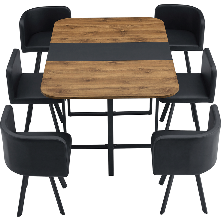 Esstischgruppe ausziehbar für 4-6 Personen mit 6 Stühlen, MDF in Holzmaserung und schwarzem Metallgestell,H 79 x T 150 x B 100 cm – Bild 8