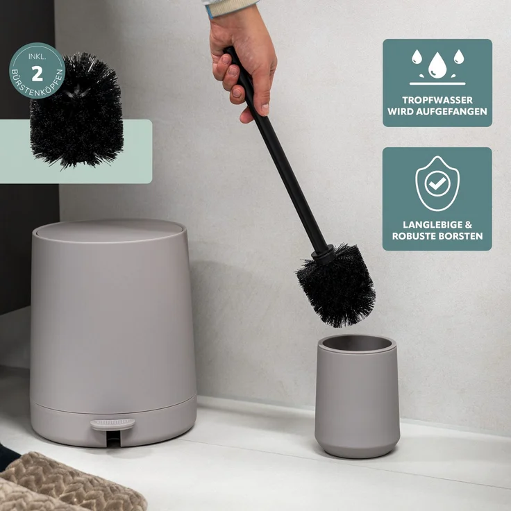Bad-Accessoires Set TESERO 2tlg. bestehend aus 1x WC-Garnitur, 1x Kosmetikeimer aus Kunststoff in Taupe – Bild 4