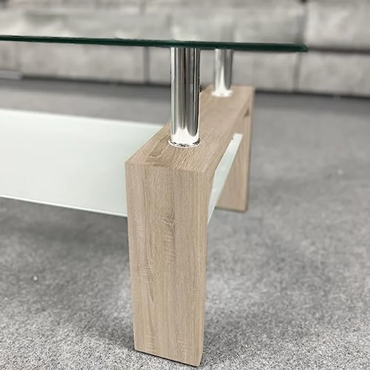 Homey Couchtisch aus Glas, für Wohnzimmer oder Esszimmer, Modell Tango, Holz, Cambria, 110 cm (Breite) x 55 cm (Tiefe) x 45 cm (Höhe) – Bild 5