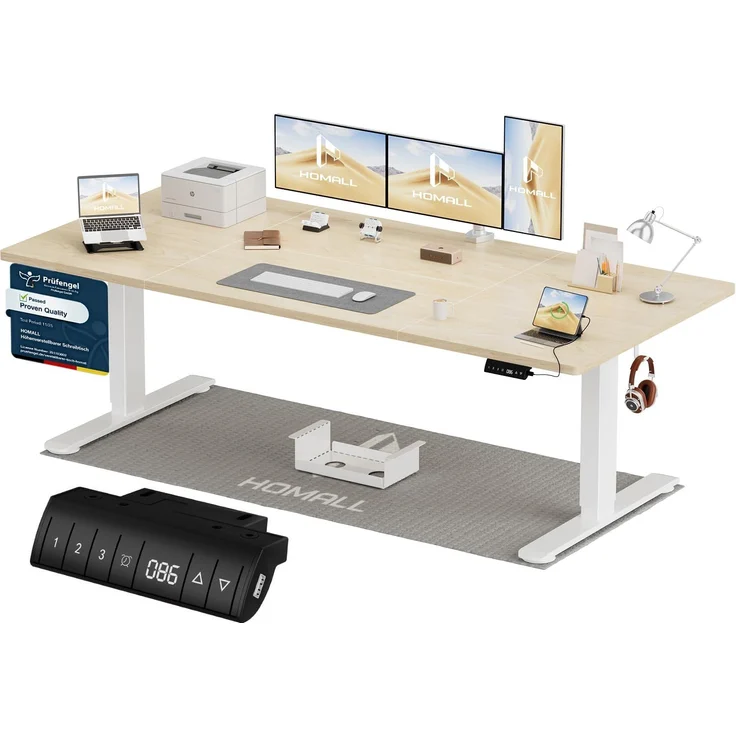Homall Höhenverstellbarer Schreibtisch 200x80 cm mit USB-A Ladeanschluss, Elektrischer Schreibtisch mit Kabel Management Tray, Standing Desk mit 3 Memory Funktion, Computertisch Beige