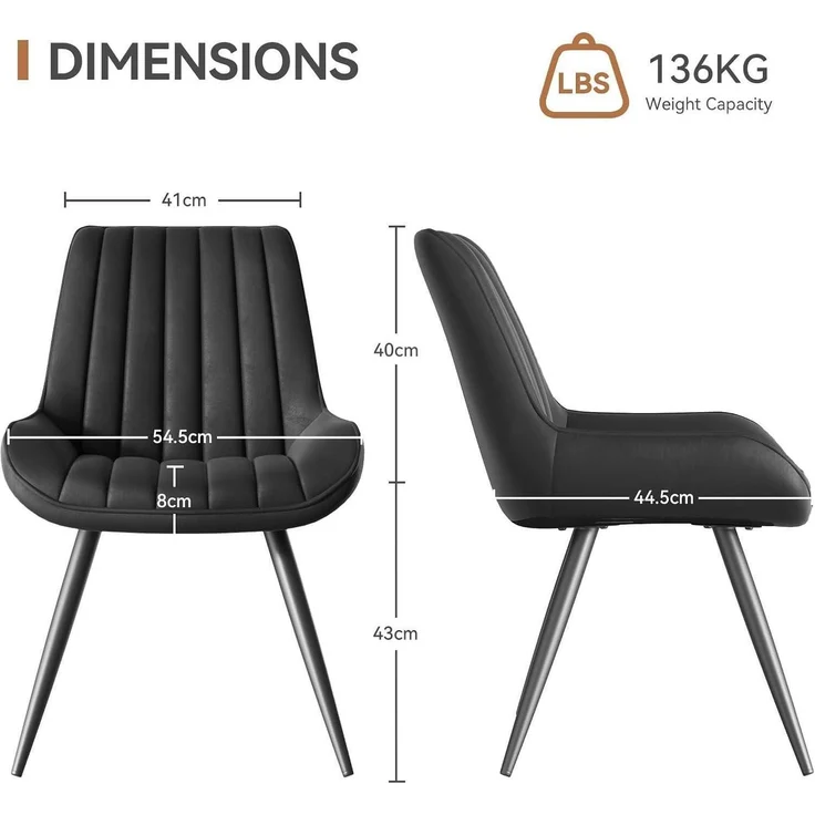 Esszimmerstuhl Polsterstuhl Sitzkissen Metallbeine 4er Set Schwarz – Bild 2