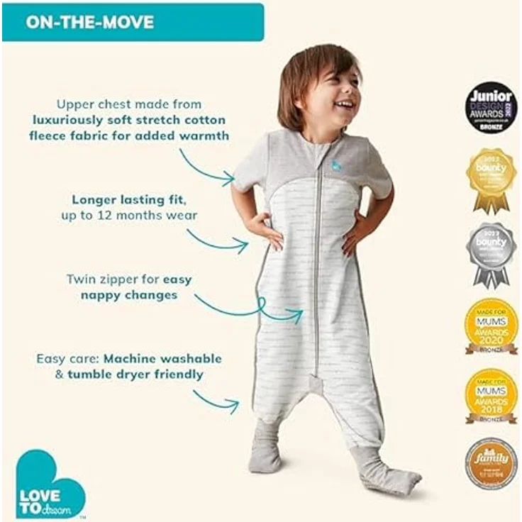 Love To Dream Schlafsack mit Füßen, 12-24 Monate, integrierte Steppdecke für kühle Temperaturen (16-20°C), statt Bettdecke, Schlafanzug Baby Winter, Babyschlafsack, Weiß – Bild 9