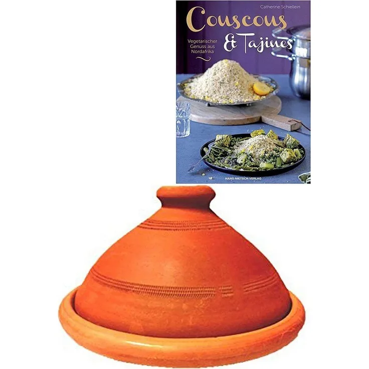 Marrakesch Orient & Mediterran Interior Dampfgartopf 2er Set, ORIGINAL Tajine Ø26 cm + Vegetarischer Genuss aus Nordafrika, Lehm (2-tlg), Handarbeit