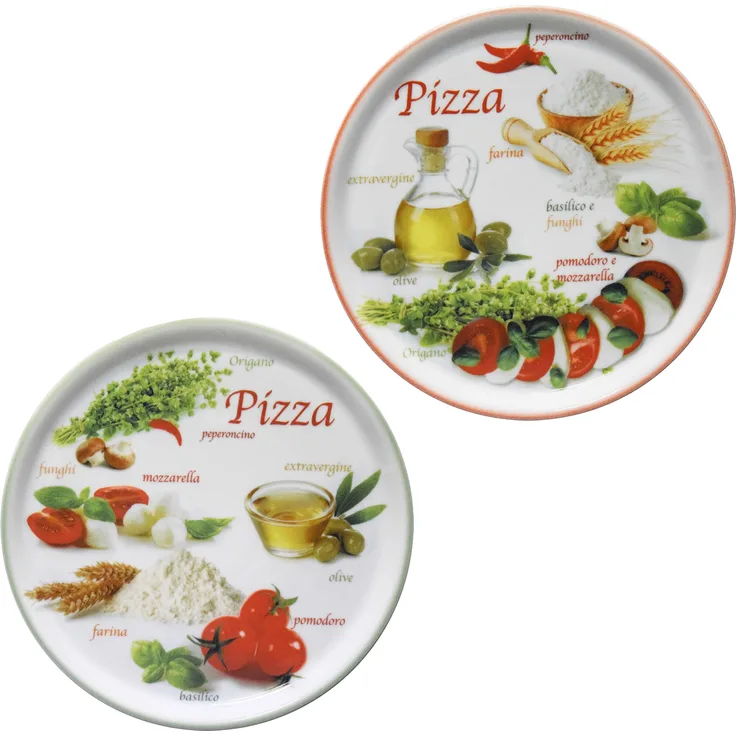 2er Set Pizzateller Napoli Green & Red Ø 32 cm Platte XL-Teller Porzellan