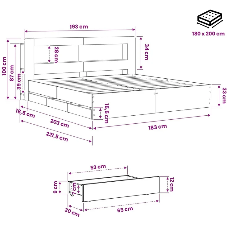 vidaXL Bettgestell mit Stauraum und Kopfteil Artisan-Eiche 3445832 – Bild 9