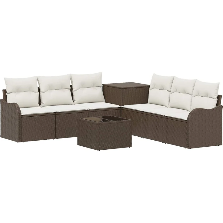 vidaXL Sofa Set 8 stk. Braun und Creme Weiß Polyrattan und Stahl 3448056 – Bild 2