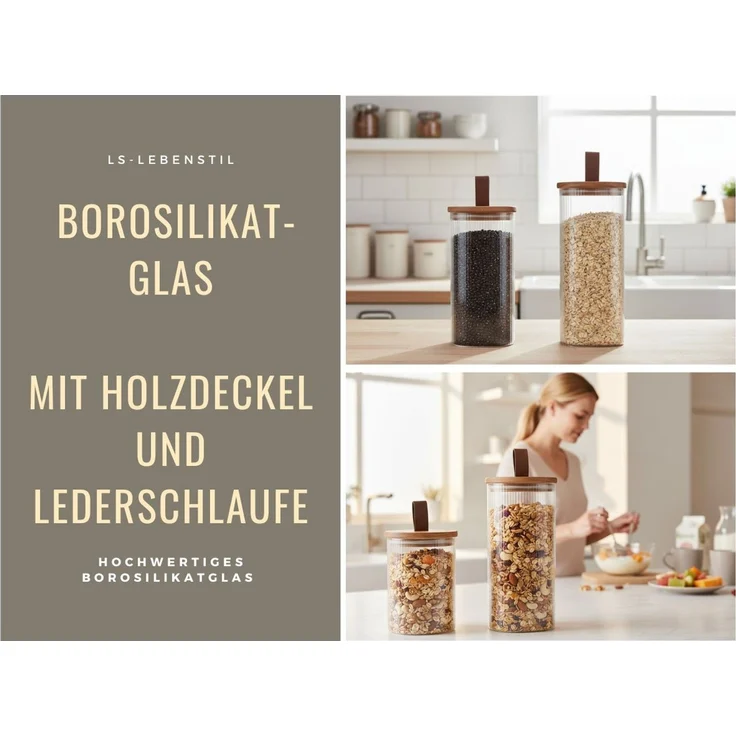 LS-LebenStil Vorratsdose Vorratsdosen 2´er Set aus Glas mit Deckel Vorratsglas Luftdicht Küche, Glas, (2-tlg) – Bild 3