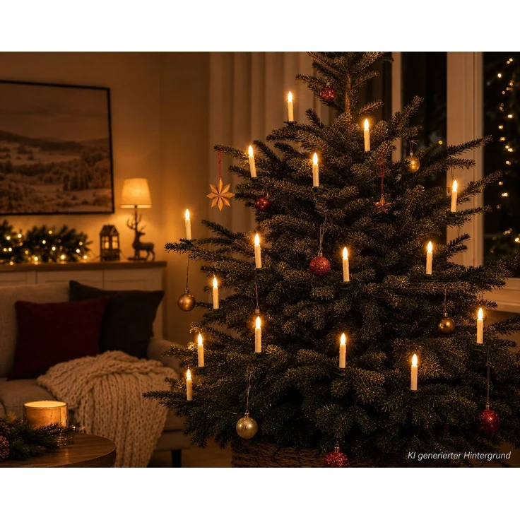 Lumineo LED-Lichterkette Lumineo Kerzen-Lichterkette 30 LED 11,6 m klassisch warm, grünes Kabel, 8h-Timer, Indoor/Outdoor, IP44-Schutz – Bild 2