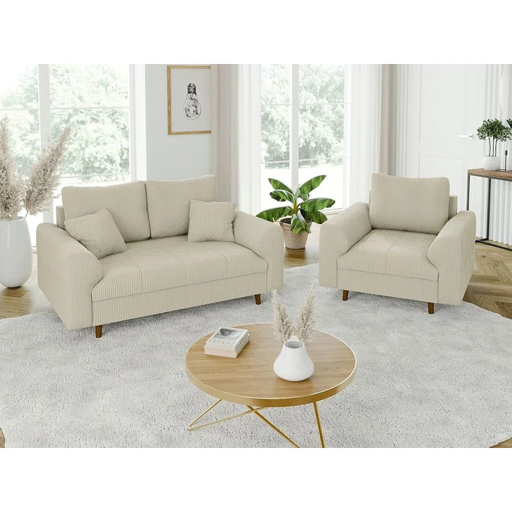 S-Style Möbel 2-Sitzer Sofa Zara mit Holzfüßen im skandinavischen Stil aus Cord-Stoff, mit Wellenfederung – Bild 3