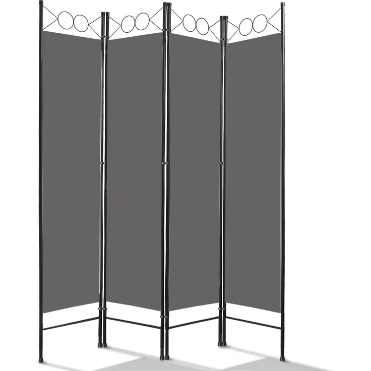 Todeco Raumteiler für den Innenbereich, 4 Paneele, Raumteiler, faltbar, Sichtschutz für Schlafzimmer, Haus, Balkon, 160 x 180 cm, Grau